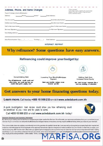 Downloadable Cambodia Acleda bank mortgage statement, 3 pages, 3 scr template